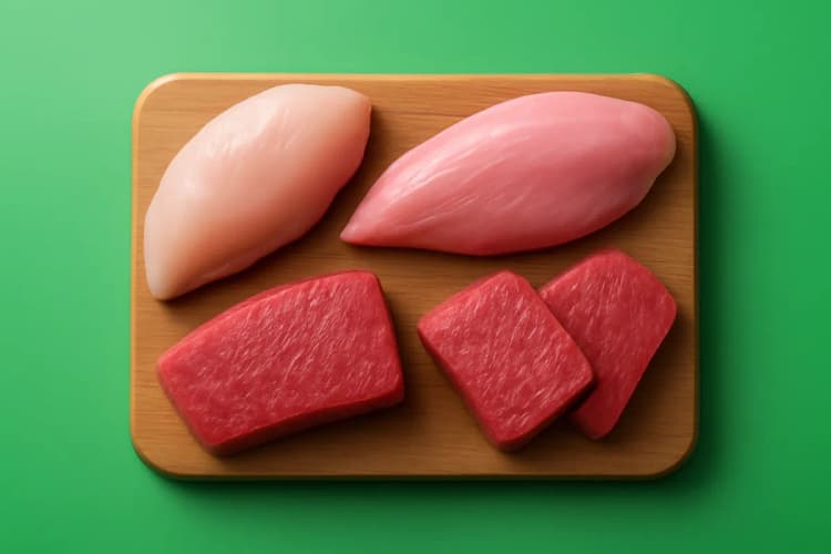 variedade de carnes magras em uma tábua de corte