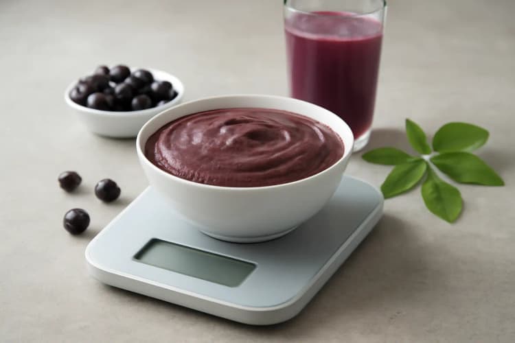 Açaí em uma tigela com frutas e granola, representando uma dieta saudável