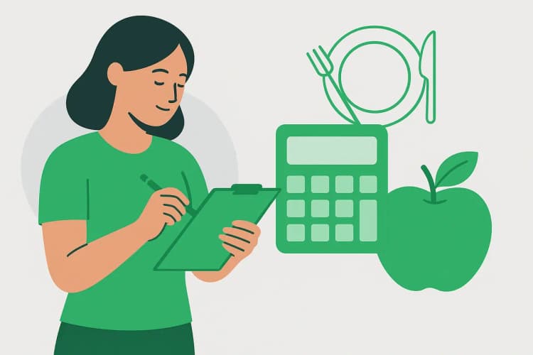 mulher calculando calorias diárias