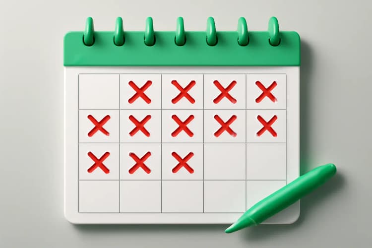 calendário com marcações em dias para perda de peso